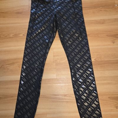 New Victorias Secret Pink Logo BLACK ULTIMATE Leggings Yoga Workout Sz S